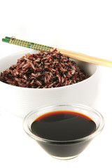 dark mixed rice in white bowl