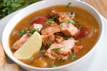 Spicy fish stew in a bowl