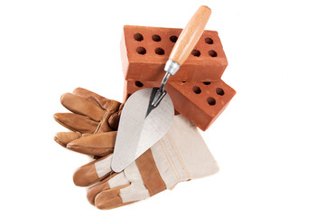 Trowel , Bricks and glove