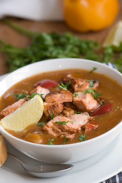 Spicy fish stew in a bowl