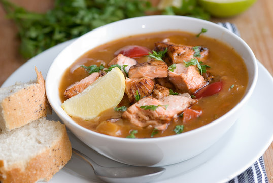 Spicy fish stew in a bowl