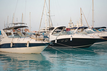 Private motor boats in a marina