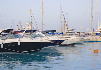 Fototapeta na wymiar Private motor boats in a marina