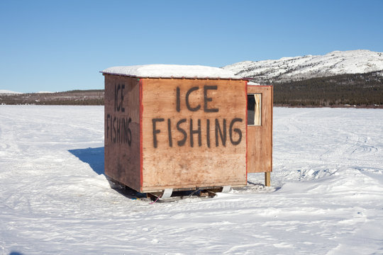 ice fishing shack clipart of children