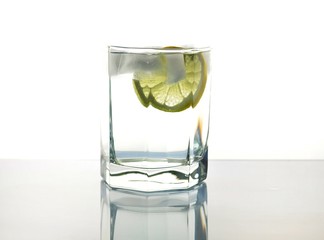 water with ice and lemon