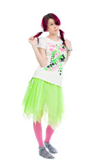 bizarre pink hair emo girl