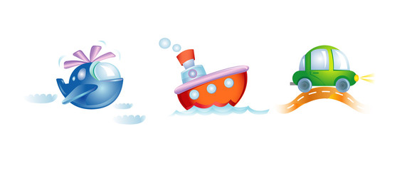 Obraz premium Air, sea and ground types of transport. vector illustration.