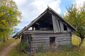 Ruined shed on mountain glade