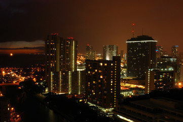Fototapeta na wymiar Downtown area of the city of Honolulu, Hawaii at night