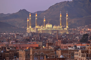 Sanaa. Night view on AL-Saleh mosque