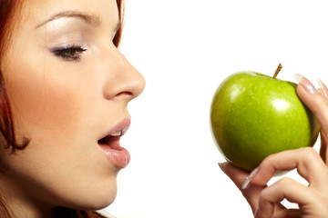woman with fresh apple