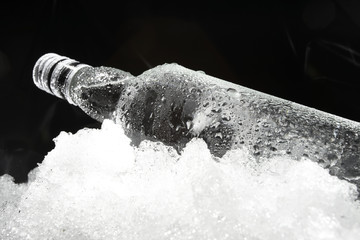 Close up view of the bottle in ice