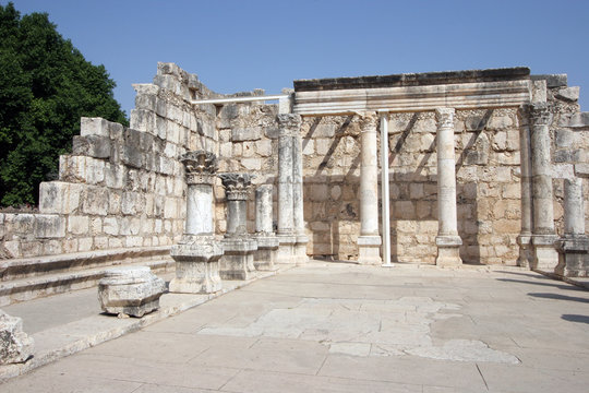 Ruins of the great synagogue of Capernaum, Israel.