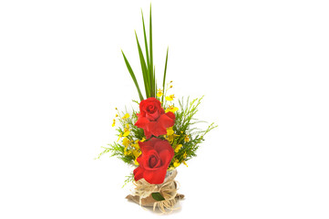 red roses yellow orchid colorful flower gift bouquet gift