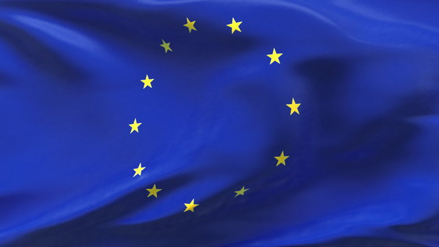 Creased European uniaon flag in wind with seams and wrinkle