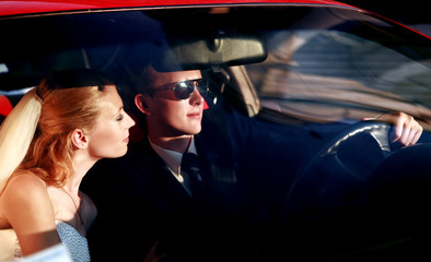 Newlyweds driving