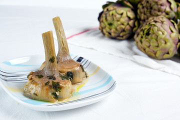 Artichokes cooked "alla Romana"