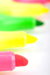 Small group of colour markers close up