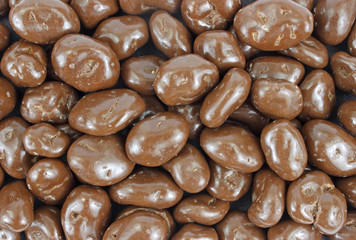 Close view of chocolate covered raisins