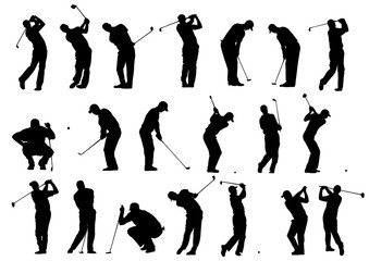 Golf silhouettes - obrazy, fototapety, plakaty