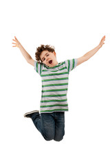 Boy jumping isolated on white background