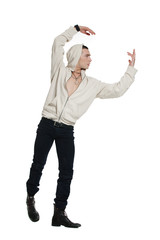 Naklejka premium young man with raised arms