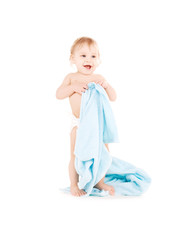baby with blue towel