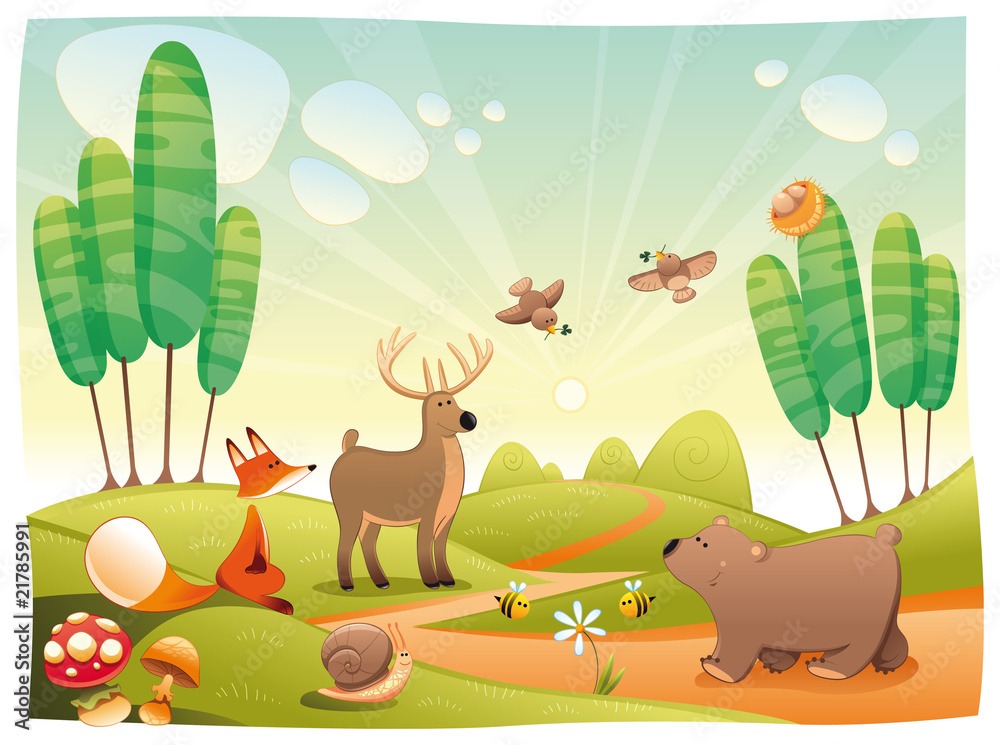 Canvas Prints animals in the wood. funny cartoon and vector illustration