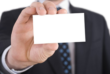 Man holding business card