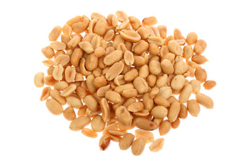 Fresh salty peanuts isolated on pure white background