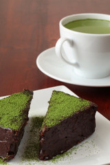 Chocolate cake with green tea powder and green tea