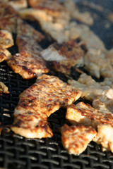 Juicy slices of turkey on grill