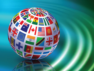 Flag Globe on Abstract Liquid Wave Background