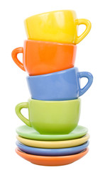 pyramid from multicolored cups and saucers
