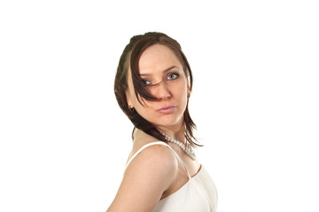 Naklejka premium Young girl in white dress