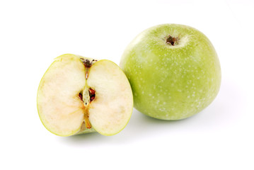 Green apples on white