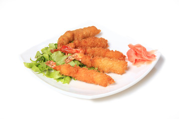 Fried shrimps in meal.East,Asian food.