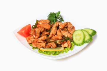 Chicken meat with seasoning and pepper. East,Asian food.