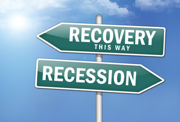 Way Signs "Recovery, This Way - Recession"