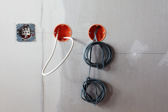 electrical and TV installation on gypsum plaster board