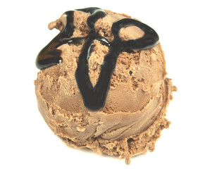 Chocolate ice cream scoop on white background