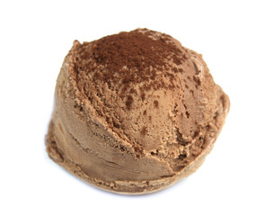 Chocolate ice cream scoop on white background