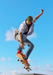 skateboarder hand up