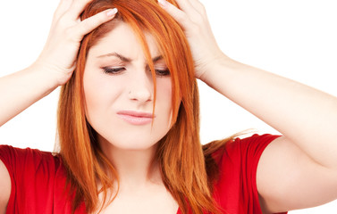 unhappy redhead woman