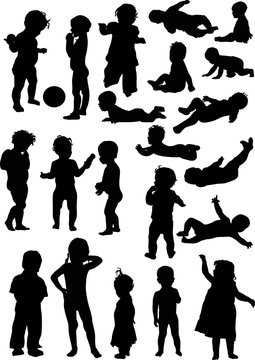 set of isolated baby silhouettes