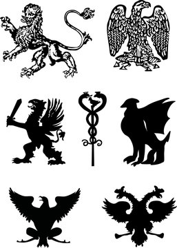 seven black heraldic animals