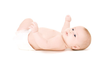 laying baby boy in diaper