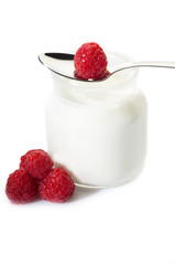 raspberry yogurt with spoon