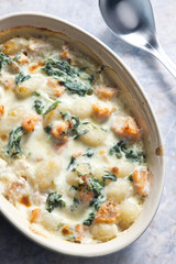 baked gnocchi with salmon and spinach