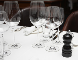 Wineglasses on restaurant table